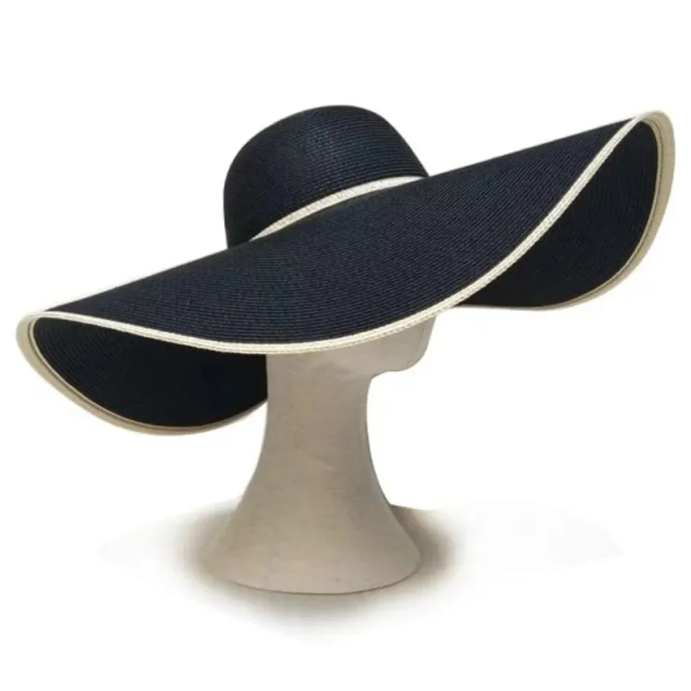 Black Women Floppy Wide Brim straw hat - Picture 2 of 5